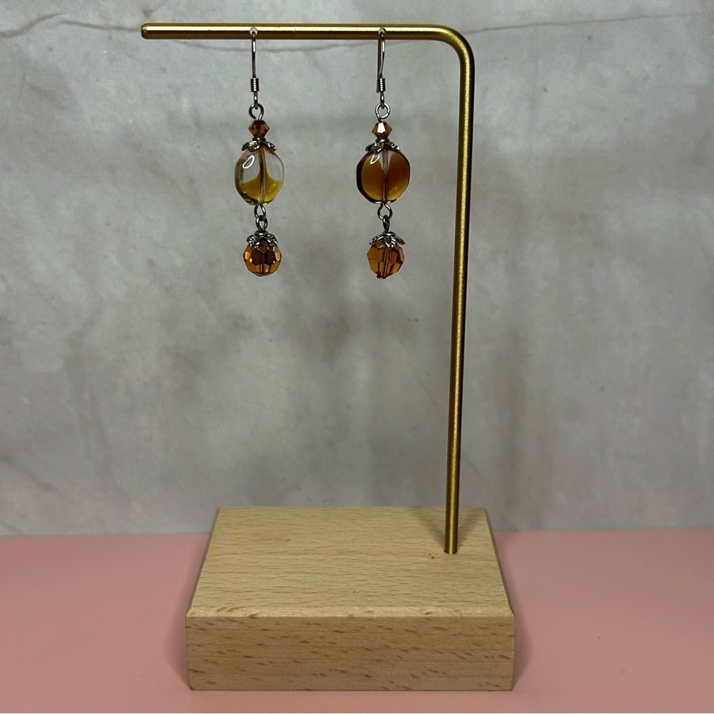 Silver Tone and Orange Dangle Earrings
